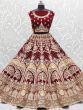 Outstanding Maroon Zari Multi-Thread Velvet Bridal Wear Lehenga Choli