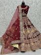 Adorable Dark Maroon Multi-Thread Embroidery Velvet Bridal Lehenga
