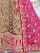 Alluring Green And Pink Heavy Embroidered Velvet Lehenga Choli