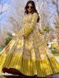 Attractive Yellow Digital Print Muslin Floor Lenght Trendy Gown