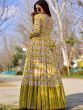 Attractive Yellow Digital Print Muslin Floor Lenght Trendy Gown