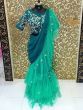 Teal Blue Net Ruffle Embroidered Saree