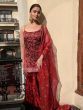 Alia Bhatt Maroon Embroidered Velvet Festive Wear Sharara Suit