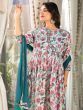 Astonishing Light Blue Floral Printed Silk Pant Suit With Dupatta