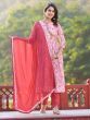 Wonderful Light Pink Floral Printed Silk Event Wear Pant Suit With Dupatta