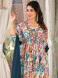 Awesome Multi-Color Floral Printed Silk Pant Suit With Dupatta