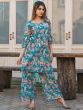 Bewitching Teal Blue Digital Printed Cotton Top Palazzo Co-Ord Set