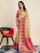 Captivating Beige Zari Weaving Banarasi Silk Festival Wear Saree