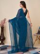 Fascinating Teal Blue Sequins Georgette Reception Wear Saree