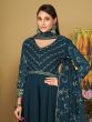 Gorgeous Teal Blue Embroidered Georgette Function Wear Anarkali Suit