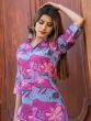 Lovely Sky-Blue & Pink Digital Printed Cotton Top Palazzo Co-Ord Set