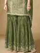 Mesmerizing Green Sequins Chinon Sharara Suit With Dupattta