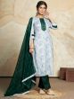 Beautiful White & Green Digital Printed Cotton Pant Suit With Dupatta