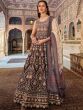 Stunning Brown Printed Dola Silk Festival Wear Gown With Dupatta