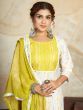 Bewitching White & Yellow Digital Printed Cotton Pant Suit With Dupatta