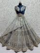 Pretty Blue Embroidered Velvet Bridal Lehenga Choli With Double Dupatta