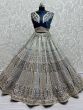Pretty Blue Embroidered Velvet Bridal Lehenga Choli With Double Dupatta