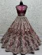 Beautiful Pink Thread Work Velvet Bridal Lehenga Choli With Dupatta