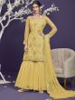 Yellow Butterfly Net Wedding Wear Sharara Suit