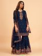 Desirable Navy Blue Georgette Embroidered Designer Sharara With Top
