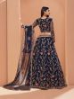 Navy Blue Floral Zari Embroidered Net Wedding Wear Lehenga Choli