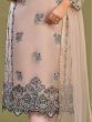 Mesmerizing Peach Embroidered Net Traditional Pant Suit With Dupatta 