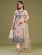 Mesmerizing Peach Embroidered Net Traditional Pant Suit With Dupatta 