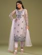 Bewitching Pink Embroidered Net Designer Pant Suit With Dupatta  