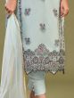 Gorgeous Firozi Embroidered Net Reception Wear Pant Suit With Dupatta  
