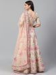 Peach-Coloured & Pink Embroidered Semi-Stitched Myntra Lehenga & Unstitched Blouse with Dupatta