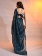 Desirable Teal Blue Georgette Sequins Work Night Casual Party Wear Saree
