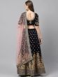Navy Blue & Pink Embroidered Semi-Stitched Myntra Lehenga & Unstitched Blouse with Dupatta