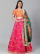 Pink Embroidered Mulberry Bridal Lehenga Choli With Printed Green Dupatta 