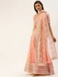 Peach-Coloured & White Embroidered Semi-Stitched Myntra Lehenga & Unstitched Blouse with Dupatta