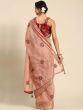 Astonishing Peach Thread Embroidered Poly Cotton Saree With Blouse
