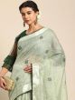 Graceful Pastel Green Sequins Embroidered Poly Cotton Saree
