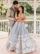 Gorgeous Sky Blue Zari Work Net Wedding Wear Lehenga Choli
