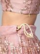 Dusty Pink & Golden Solid Semi-Stitched Lehenga & Unstitched Blouse with Dupatta