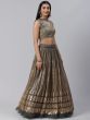 Charcoal Grey & Golden Semi-Stitched Myntra Lehenga & Unstitched Blouse with Dupatta