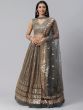 Charcoal Grey & Golden Semi-Stitched Myntra Lehenga & Unstitched Blouse with Dupatta