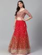 Red & Gold-Toned Embroidered Semi-Stitched Myntra Lehenga & Unstitched Blouse with Dupatta