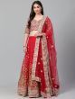 Red & Gold-Toned Embroidered Semi-Stitched Myntra Lehenga & Unstitched Blouse with Dupatta