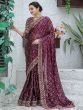 Stunning Wine Sequins Georgette Function Wear Saree With Blouse
