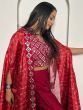 Beautiful Red Mirror Work Satin Sharara Crop-Top With Jacket