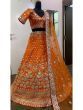 Orange Foil Mirror Work Banglory Silk Wedding Wear Lehenga Choli