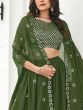 Glamorous Olive Green Sequined Georgette Party Wear Lehenga Choli with Shrug