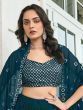 Lovable Navy-Blue Embroidered Georgette Cocktail Wear Lehenga Choli with Shrug