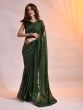 Gorgeous Green Georgette Sequins Work Night Sangeet Function Wear Saree