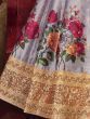 Grey Floral Printed Banglori Silk Bridal Lehenga Choli With Dupatta