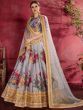 Grey Floral Printed Banglori Silk Bridal Lehenga Choli With Dupatta